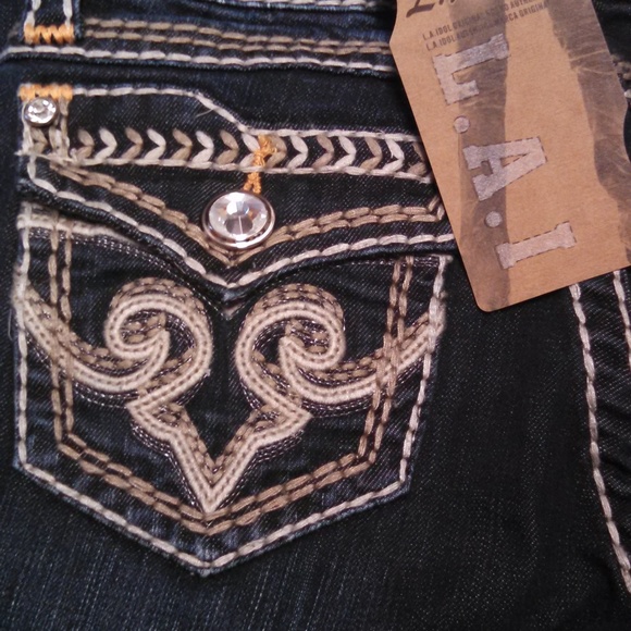 LA Idol Jeans Flap Pockets Stretch Bling Stitched - Picture 5 of 8